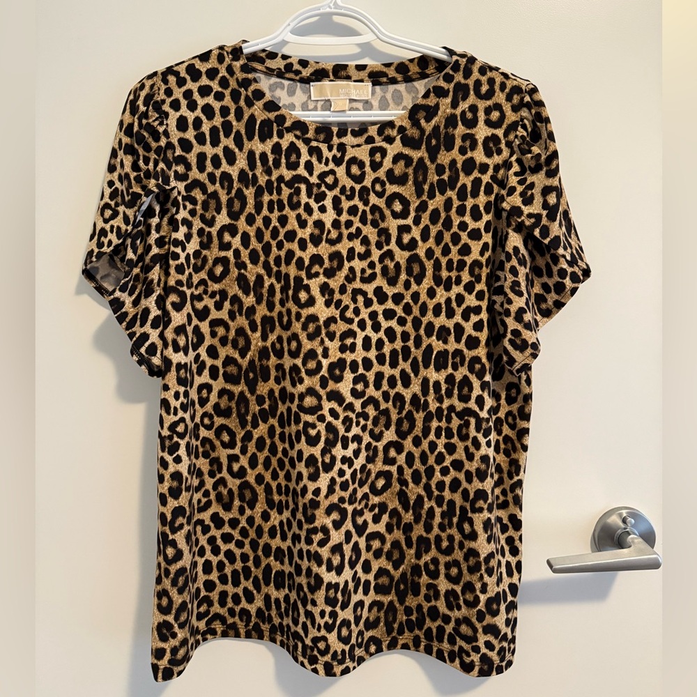 Michael Kors Cheetah Print Shortsleeve Puffy Blouse